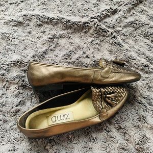 champagne silver gold loafer flats